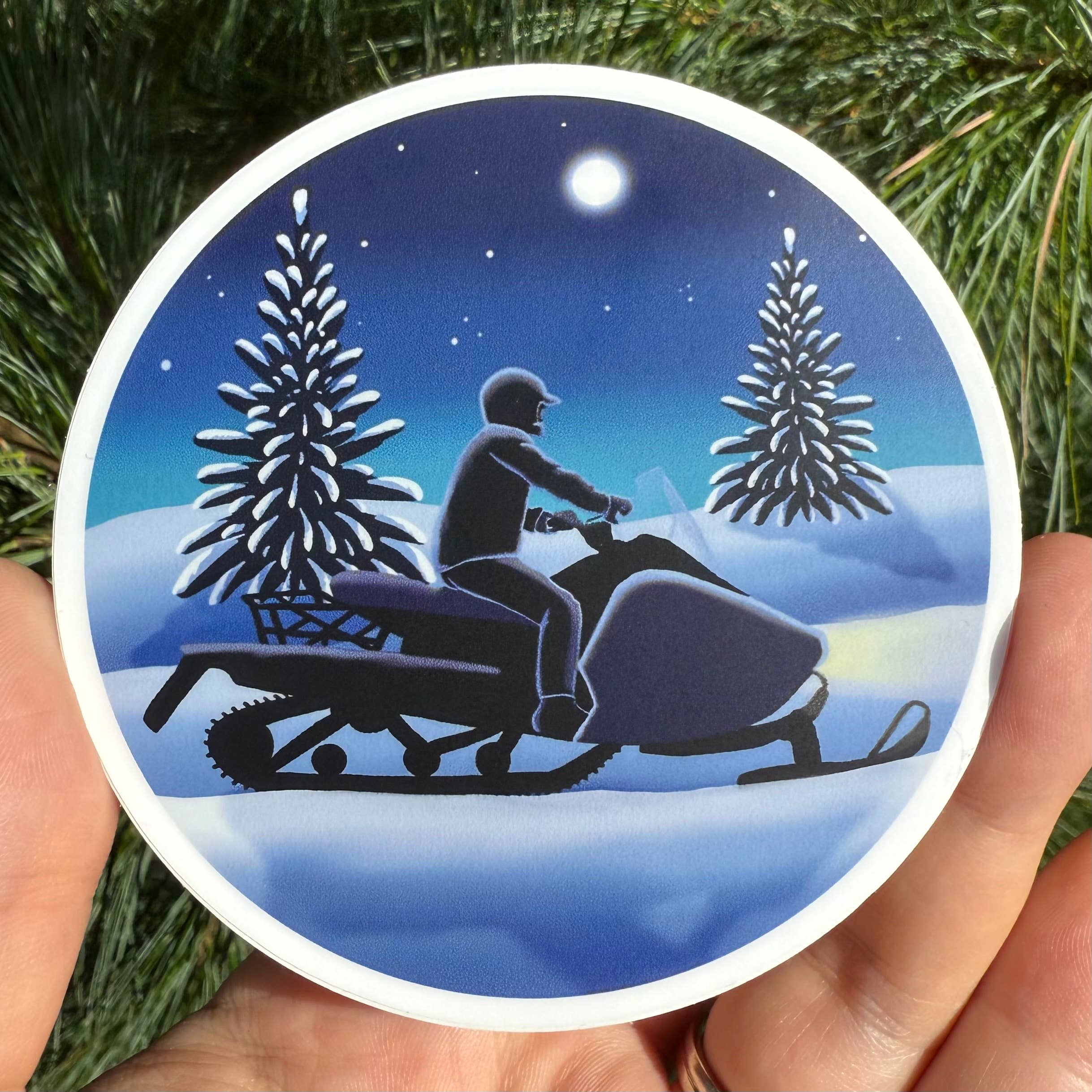 MI Woodland Art Studio - Wholesale Sticker - Snowmobile Night Scene Sticker 1