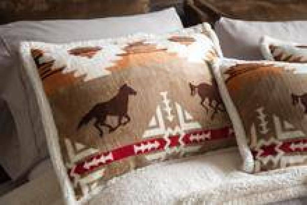 Linen Mart - Wholesale Bedding Blanket - Southwestern Wild Running Horses Lodge Sherpa Fleece Blanket2
