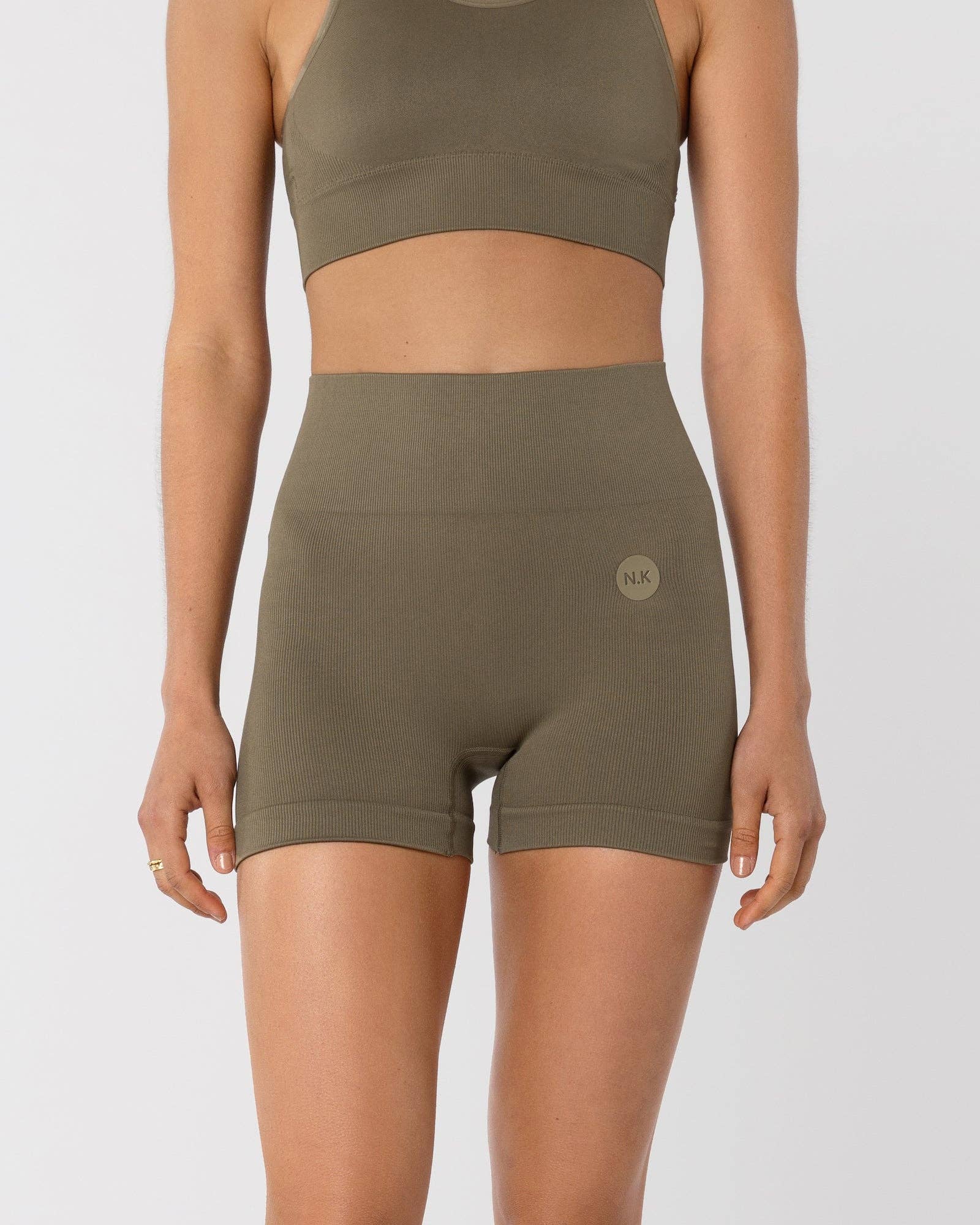 Nicky Kay - Wholesale Athletic Shorts - Women's - 4" Seamless Biker Shorts - Olive Green1