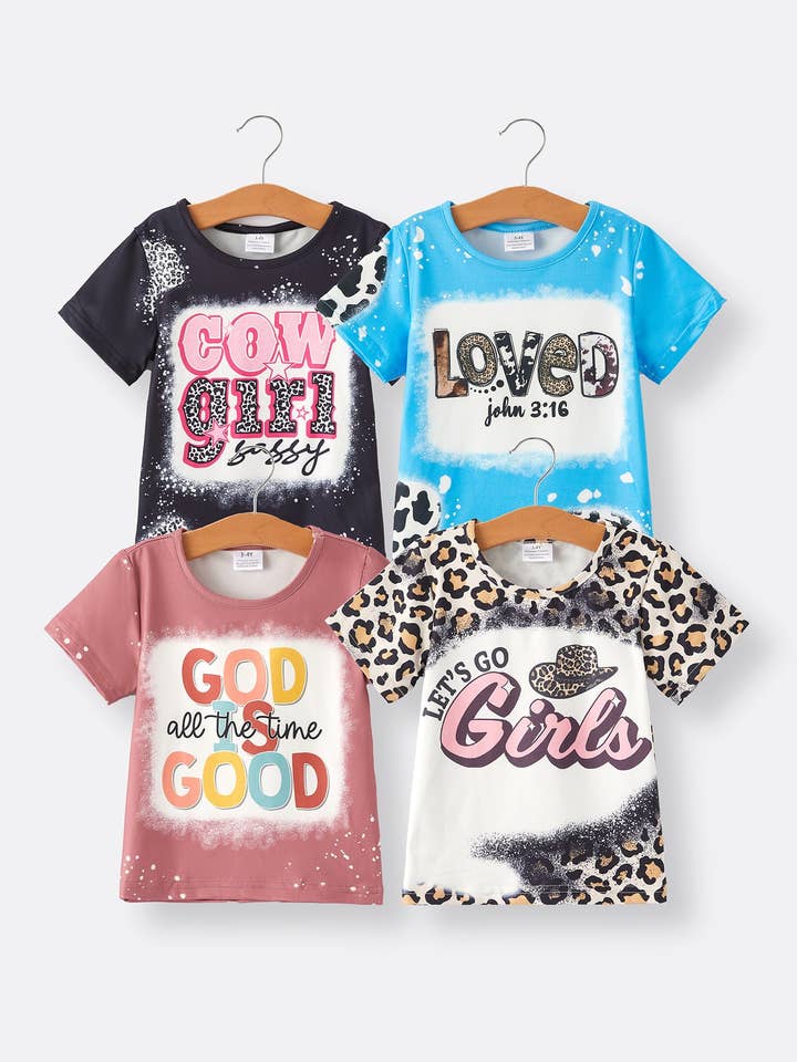 Rylee Faith Designs - Wholesale Top & Short Set - Kids - Four piece Baby Girl Leopard Letter Bleached Short Sleeve 0