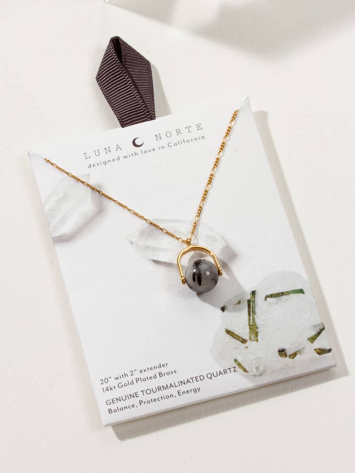 Wrecking Ball Spinner Long Necklace - Tourmalinated Quartz for wholesale by Luna Norte