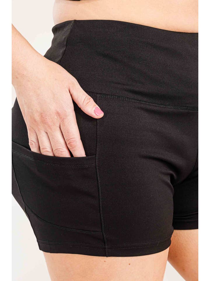 Black Plus Size Athletic Tummy Control Biker shorts With Pockets for wholesale on Faire