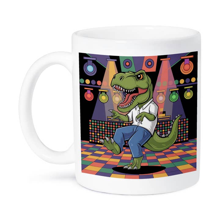 3dRose – Engroshandel Kaffekrus – 3dRose, Sjovt Sødt Farverigt T-rex Dinosaur Disco Dans Abstrakt Retro Satire, Krus8