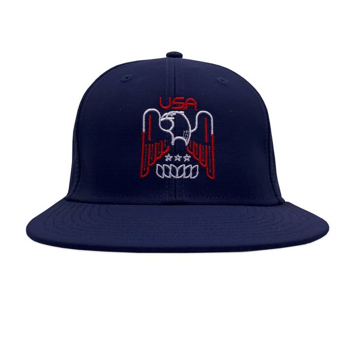 Ryder Cup Inspired Eagle USA Flat Brim Cap (Navy) for wholesale by Boston Scott Golf Apparel