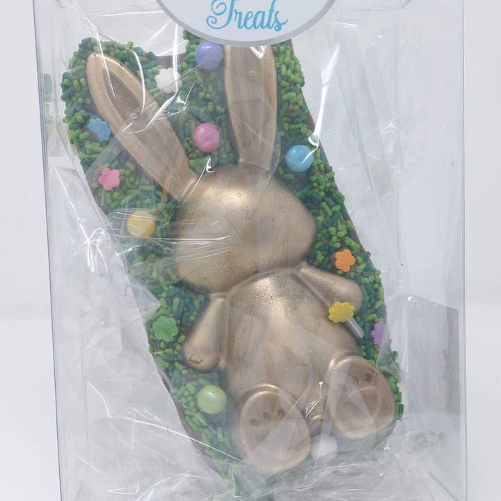 Wild Angel Treats, LLC – wholesale Chocolate-covered sweets – Gold Breakable Hollow Chocolate Easter Bunny with Candy