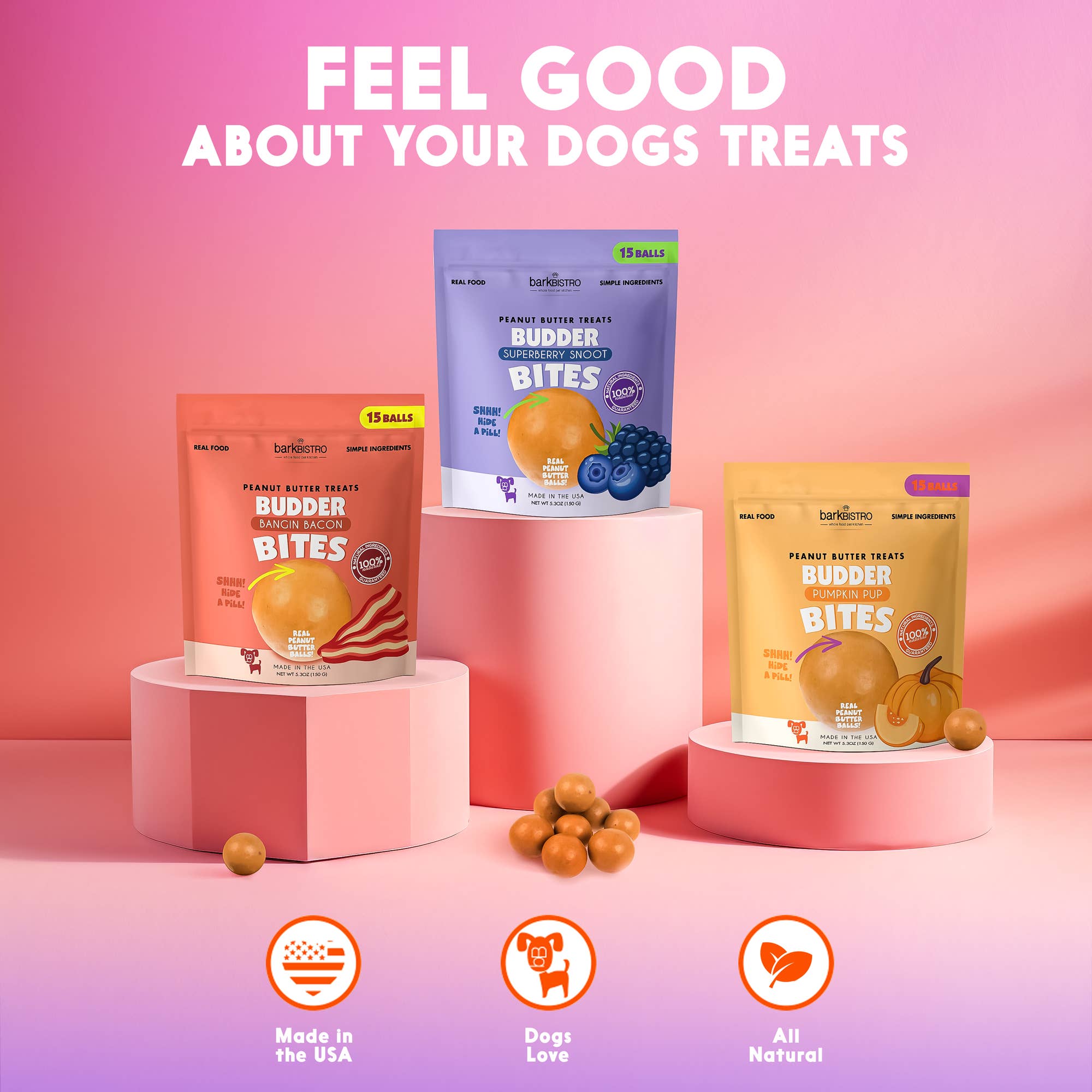 Bark Bistro – snacks e guloseimas - Cão por atacado – Trio BUDDY BUDDER Bites (4 de cada referência / 12 embalagens)5