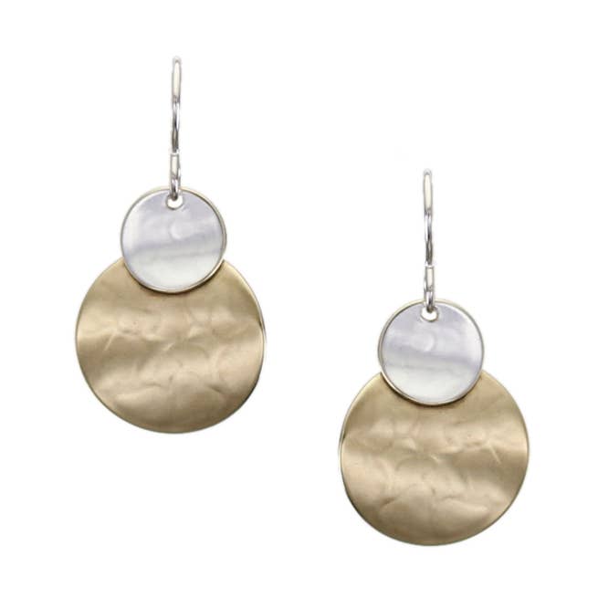 Petites boucles d'oreilles en fil de disques incurvés pour la vente par Marjorie Baer