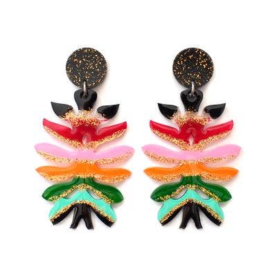 Colorful Resin Flower Statement Acrylic Laser Cut Earrings for wholesale by Boo and Boo Factory