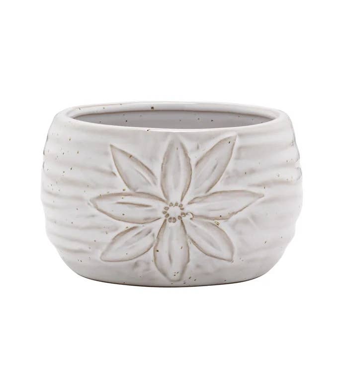 Will's Company - Wholesale Plant Pot - Ceramic White & Brown Flower Mini Pot - 3"