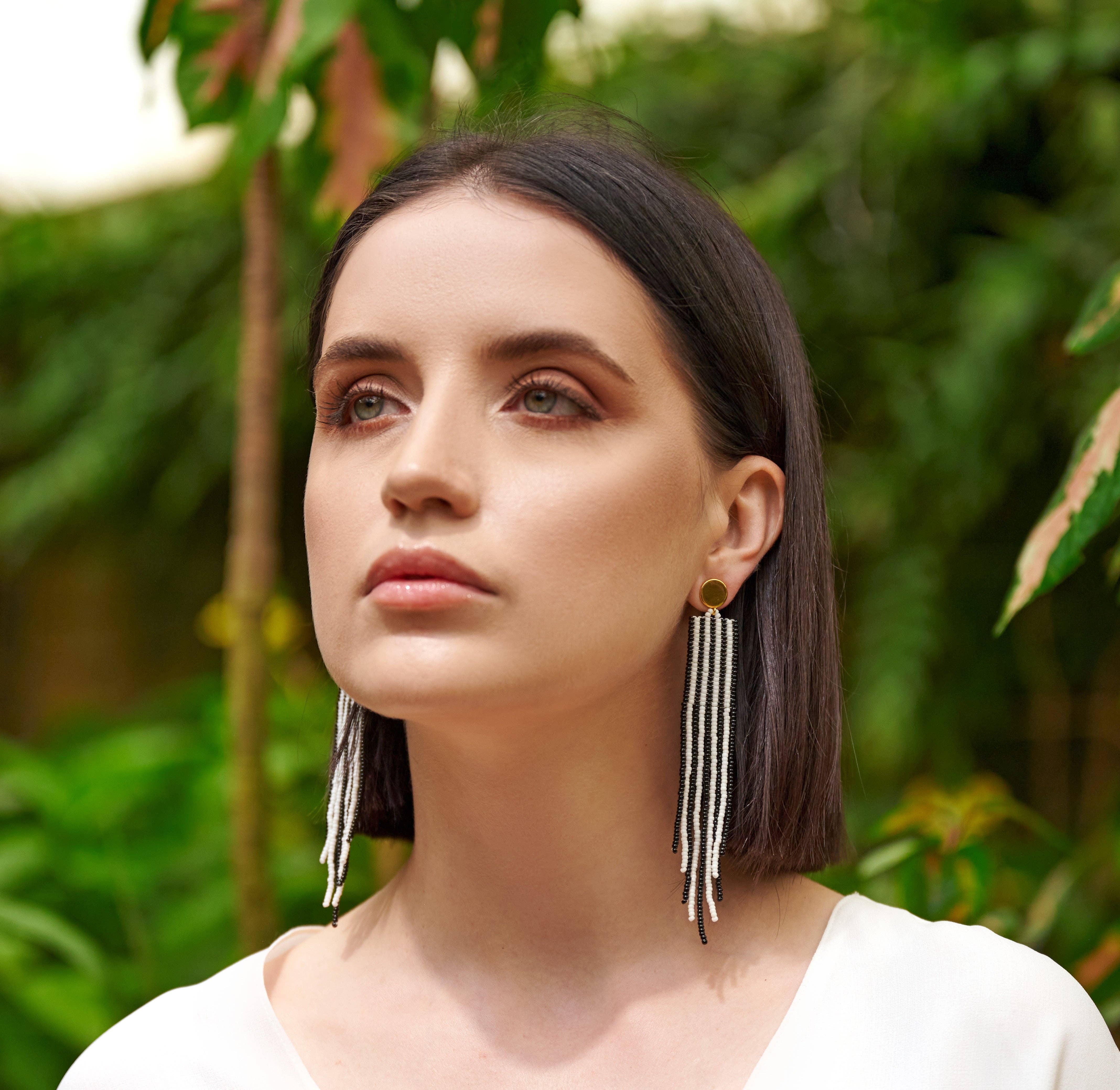 XTRA by Stacey - Wholesale Tassel Earrings - The Adrian Earring - Black & White Striped5