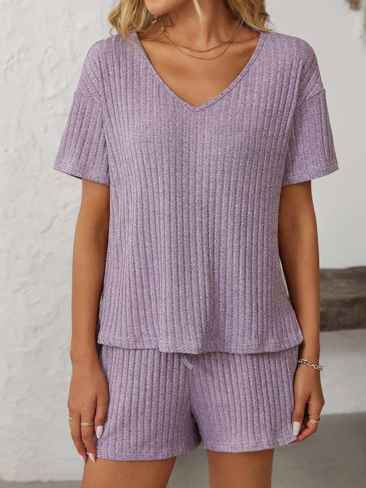 Lovesoft - Wholesale Lounge Set - Women's - Solid Color Ribbed Short-Sleeve Pajama Loungewear Set2