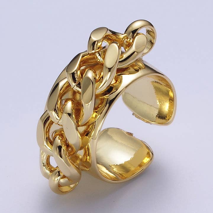 Bague ajustable à chaîne mantelée torsadée en or 24 carats O1998 pour la vente par Aim Eternal