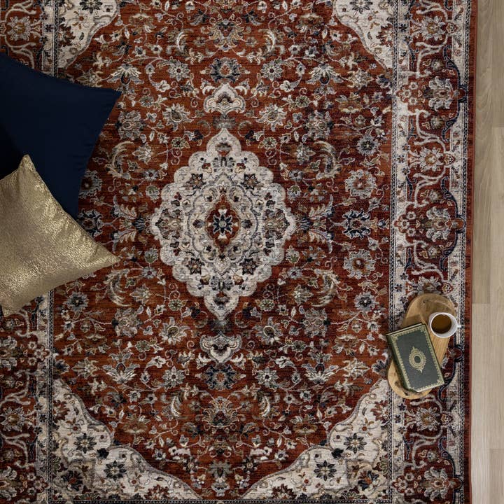 Serene Red Cream Classic Area Rug for wholesale by Kalora