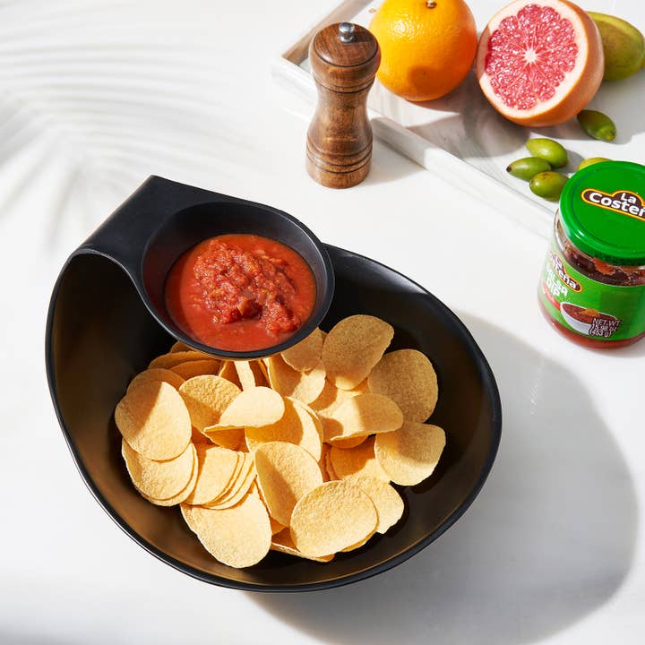 The Wine Savant / Khen Glassware - Wholesale Serving bowl - Chip and Dip Serving Bowl Black Tiered Snack Bowl4