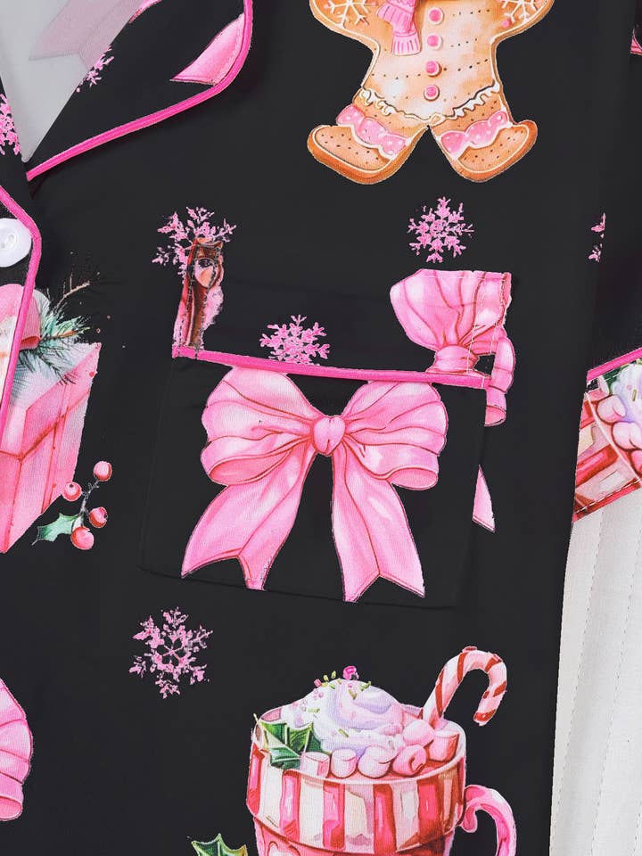 Rosa Clothing - Wholesale Sleepwear Set - Women's - Christmas Santa & Gingerbread Print Short Pajama Set4