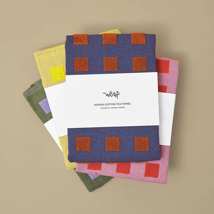 Wrap (US duties paid) - Wholesale Tea Towel - Squares Woven Terry Tea Towel – Burgundy/Blue1