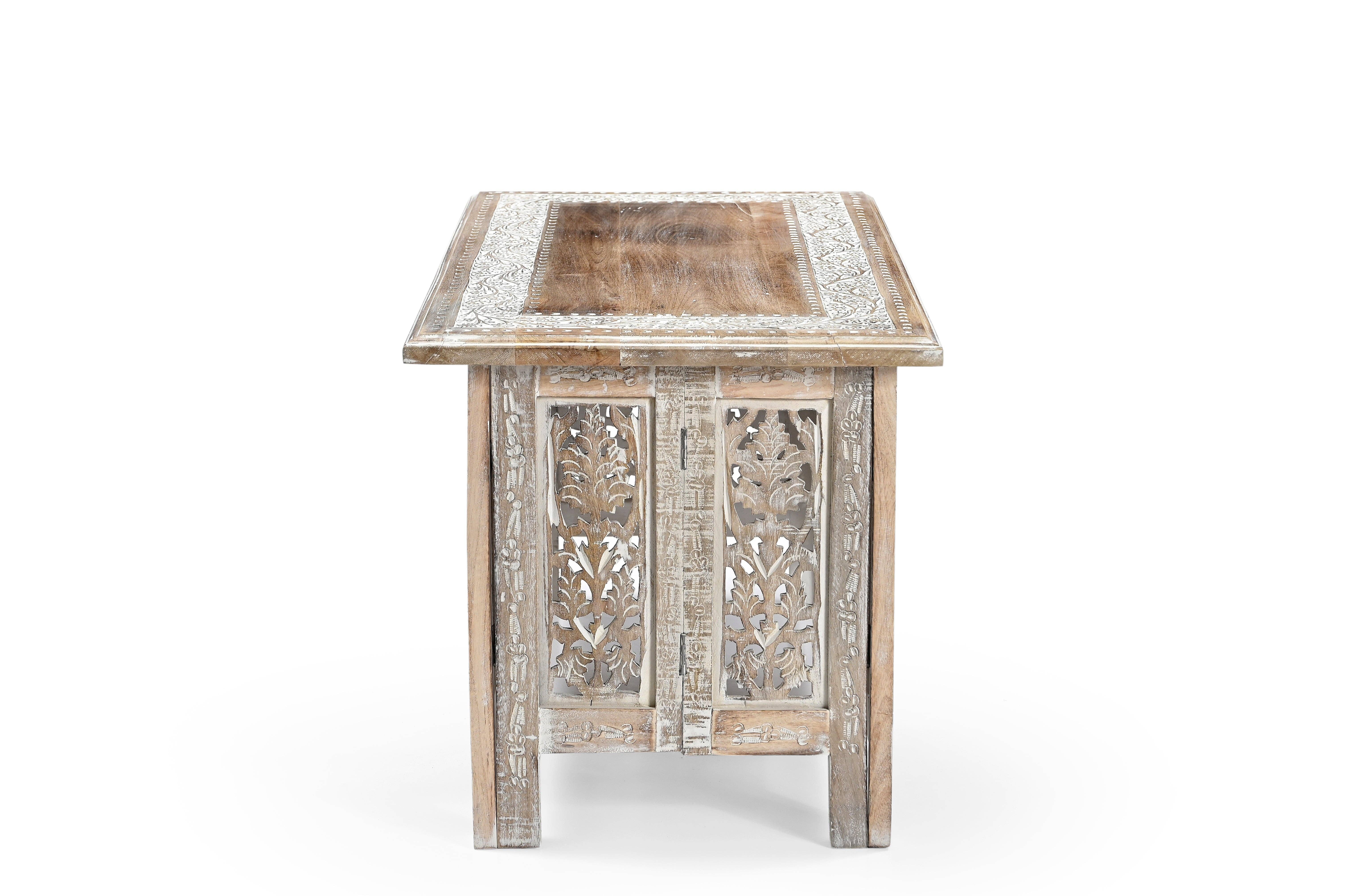 iAnanas - Wholesale Coffee Table - Vintage Solid Mango Wood Coffee Table - Handmade Wooden Coffee Table with Carved Details, Brown Finish, Decorative and Sturdy for Living Room - 92 x 45 x 45 cm2