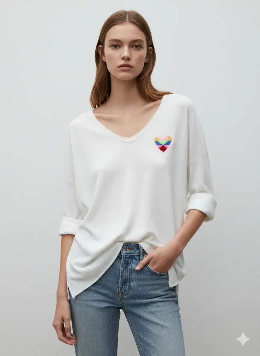 Mimi & Gogo - Vente Sweat-shirt – femme - Sweat-shirt brodé cœur à multi couleurs @5105_SweatMultiCoeu16