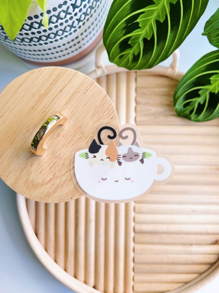 Matcha Katte Latte Klar Vinyl Sticker for engroshandel hos Matcha Paper Co.