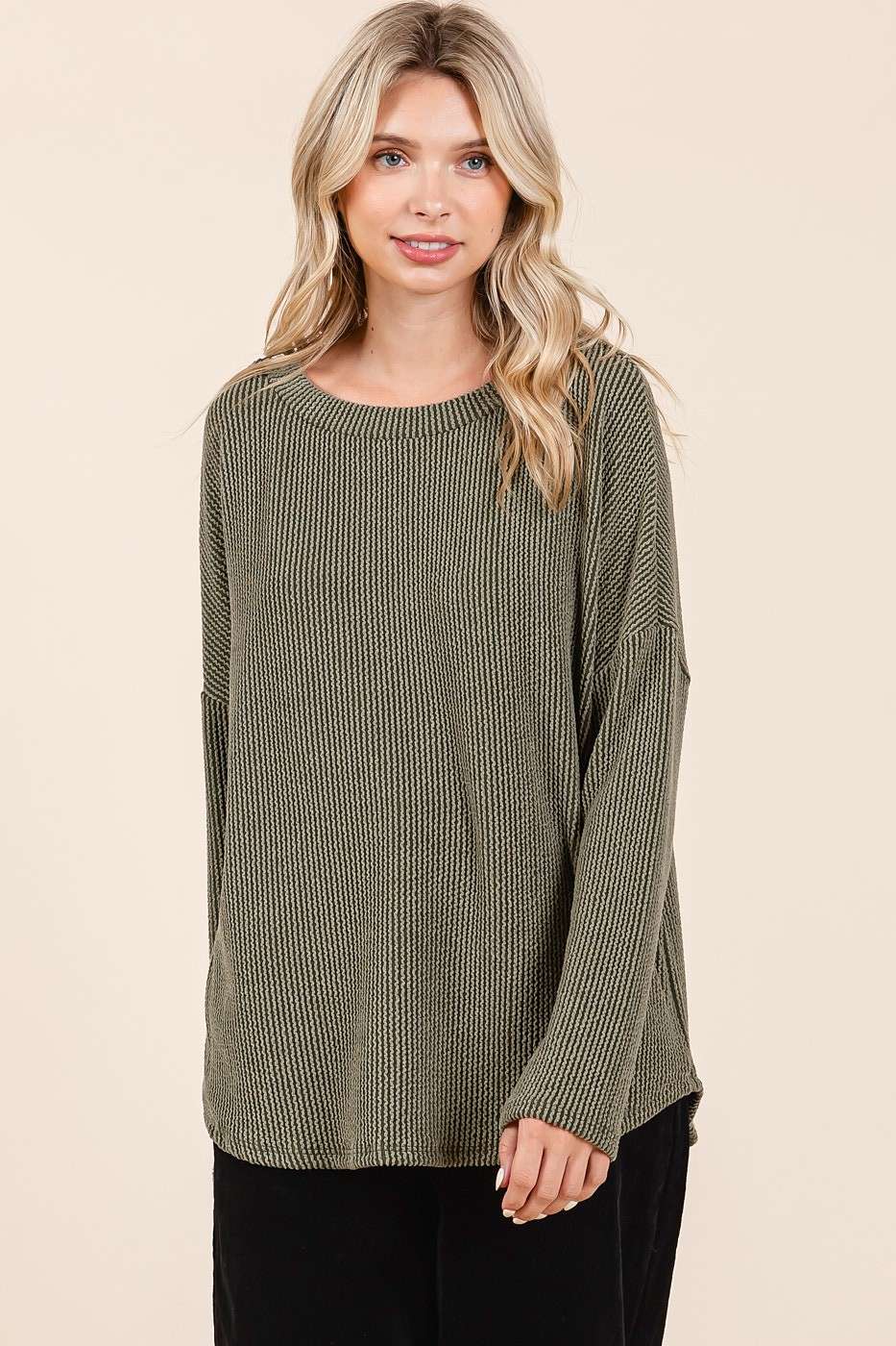 mittoshop - Wholesale Tunic - Women's - URBAN RIB KNIT LONG SLEEVE RELAXED FIT TOP16