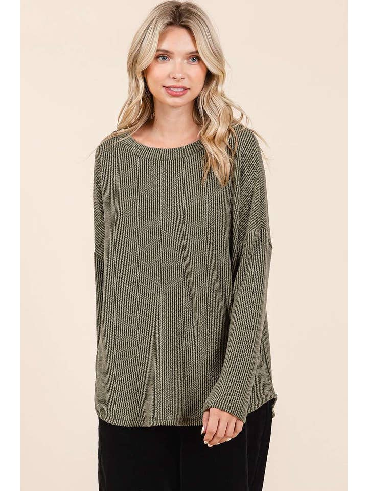 mittoshop - Wholesale Tunic - Women's - URBAN RIB KNIT LONG SLEEVE RELAXED FIT TOP16