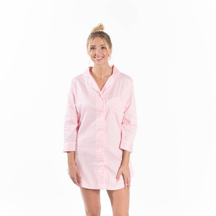 Bella Sleep + Spa - Wholesale Sleepwear Top - Women's - Button-Down Sleep Shirt - Pink with White Trim