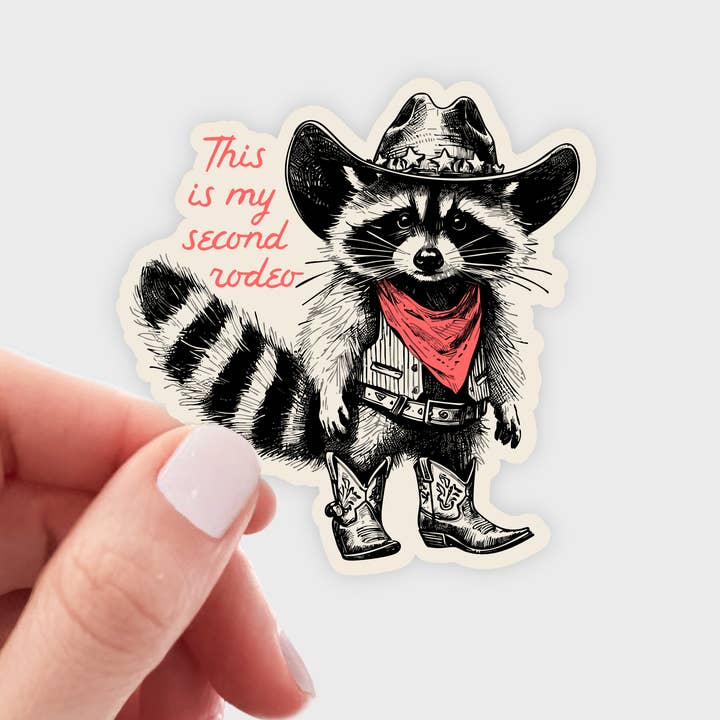 This is My Second Rodeo Sticker - raccoon, cowboy, western for wholesale by Yarnival