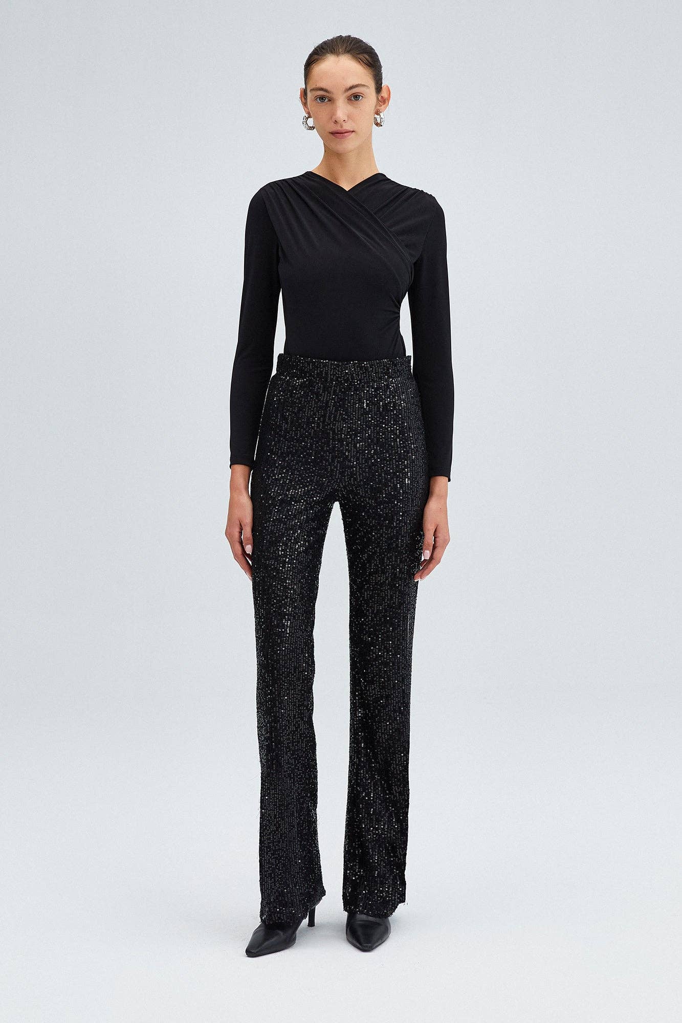 Negro BODY DRAPEADO ELÁSTICO - AJUSTE ENVUELTO DE MANGA LARGA de venta al por mayor en Faire0