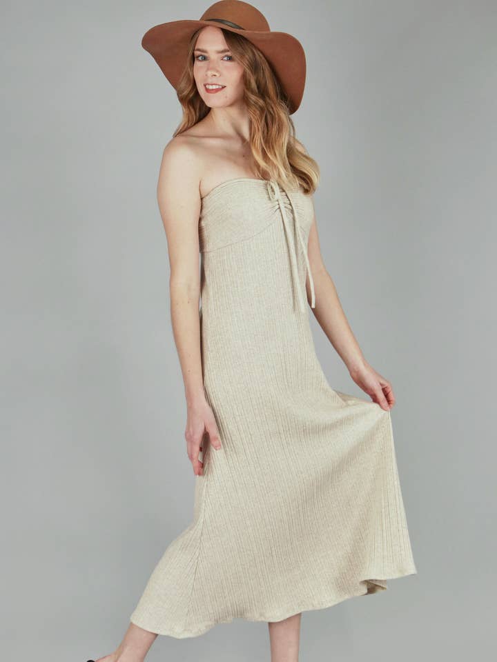 Vestido tubo largo de canalé de 2 vías con cordón delantero (P18182) para venta al por mayor de P.S Kate