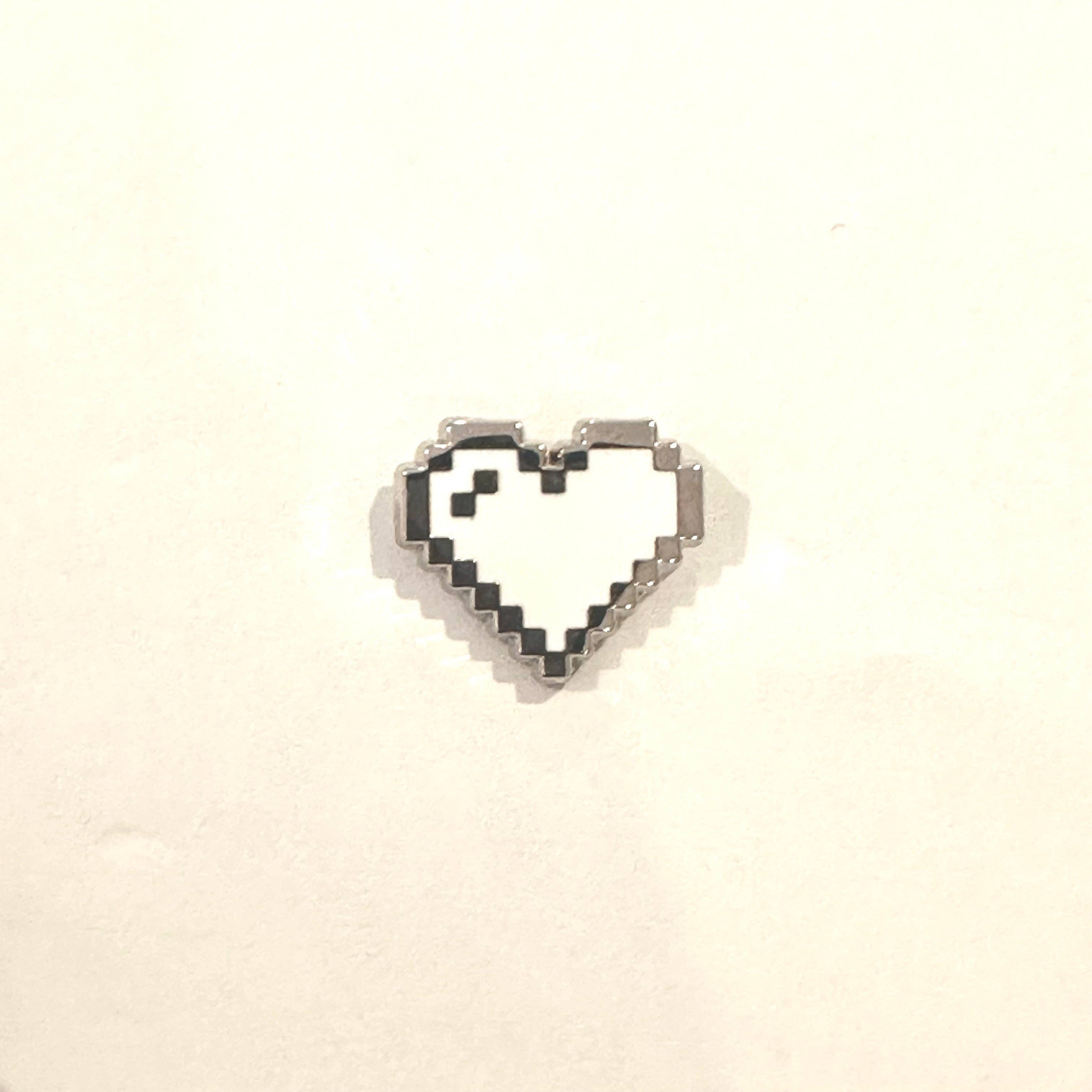 Ollybits Pixel Art - Wholesale Lapel Pin/Button - White (Silver) Pixel Heart Mini Filler Enamel Pin2