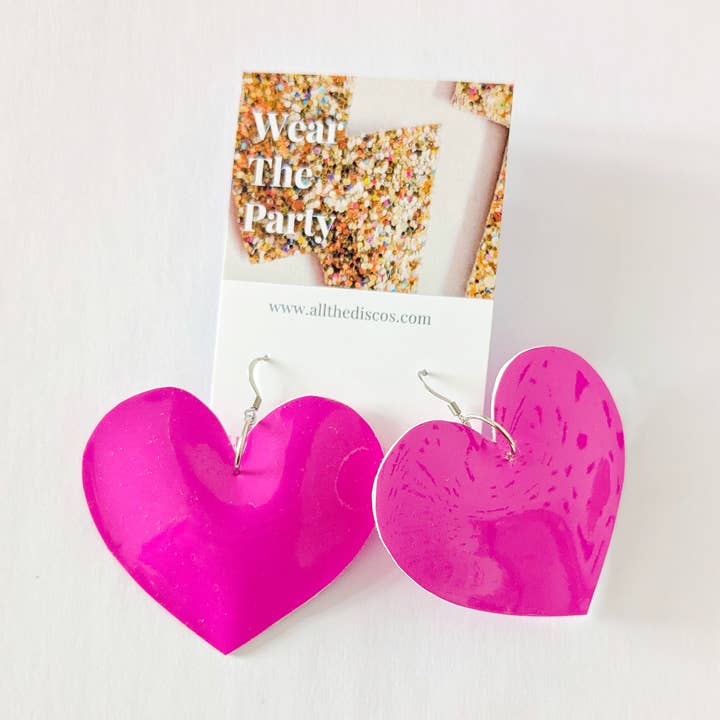 All The Discos - Wholesale Dangle Earrings - Patent Pink Heart Earrings3