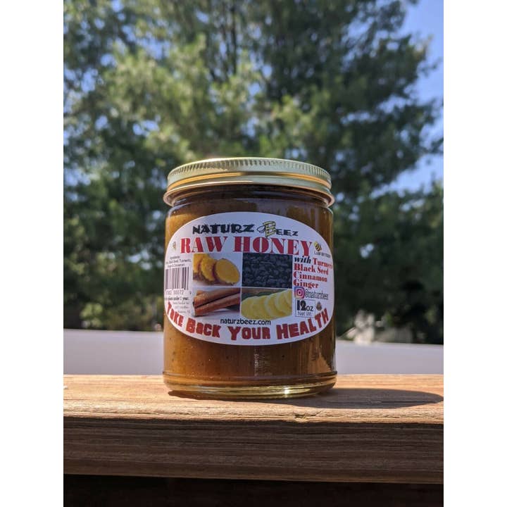 Naturz Beez - Wholesale Honey - RAW HONEY GINGER TURMERIC CINNAMON & BLACK SEED 12oz 340g4