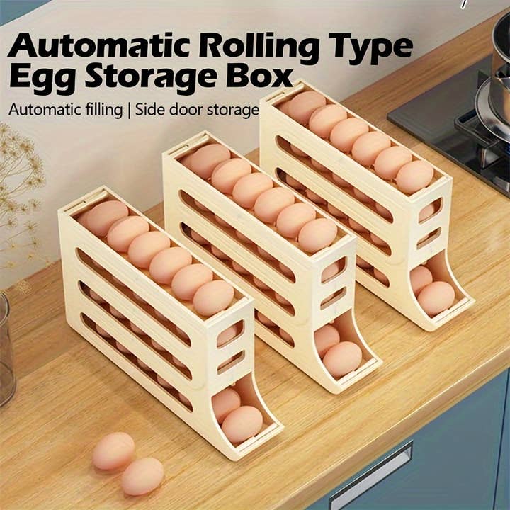 Shop Celino - Wholesale Egg Cup/Holder - Large Capacity Egg Storage Box with Automatic Rolling Rack3