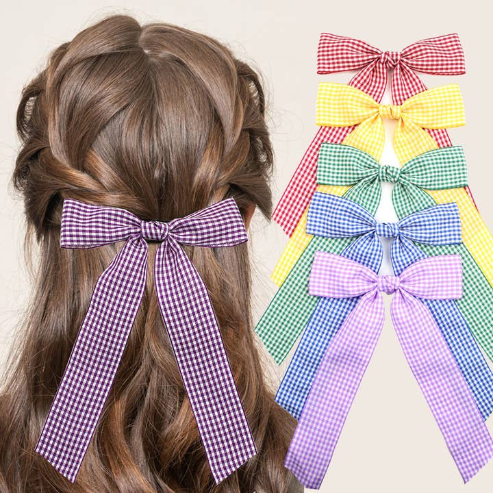MKS America - Wholesale Hair Clip - Women's - Rosewater Gingham Ribbon bow clips - 21 colors13