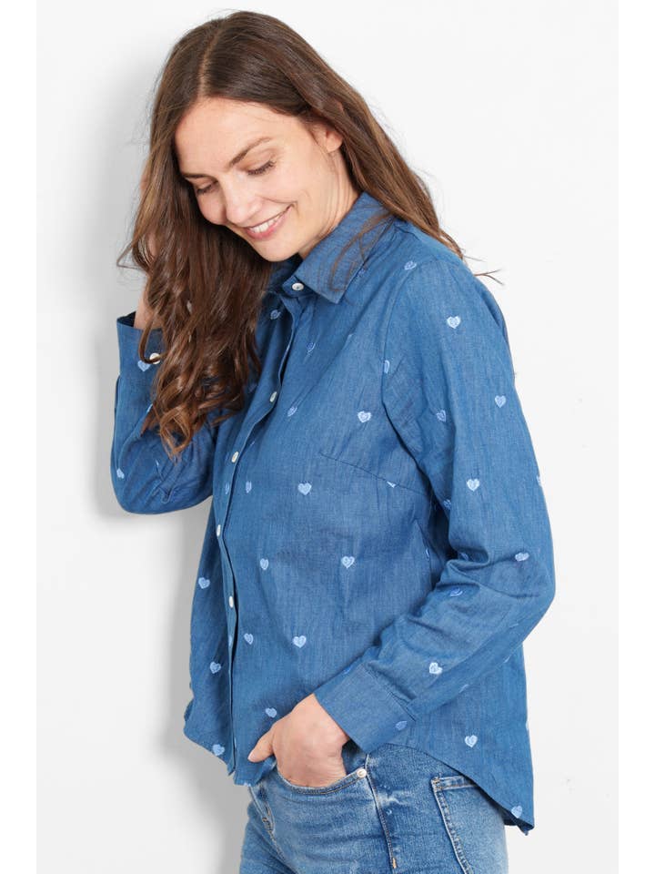 Sarta – wholesale Buttoned-down shirt – Women's – Dixie Long Sleeve Cotton Shirt - Denim Blue, Hearts3
