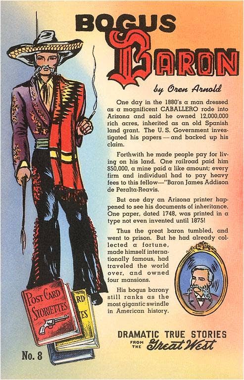 Found Image Press - Wholesale Postcard - Postcard TW-56 Bogus Baron, Ad for Western Pulp Fiction0