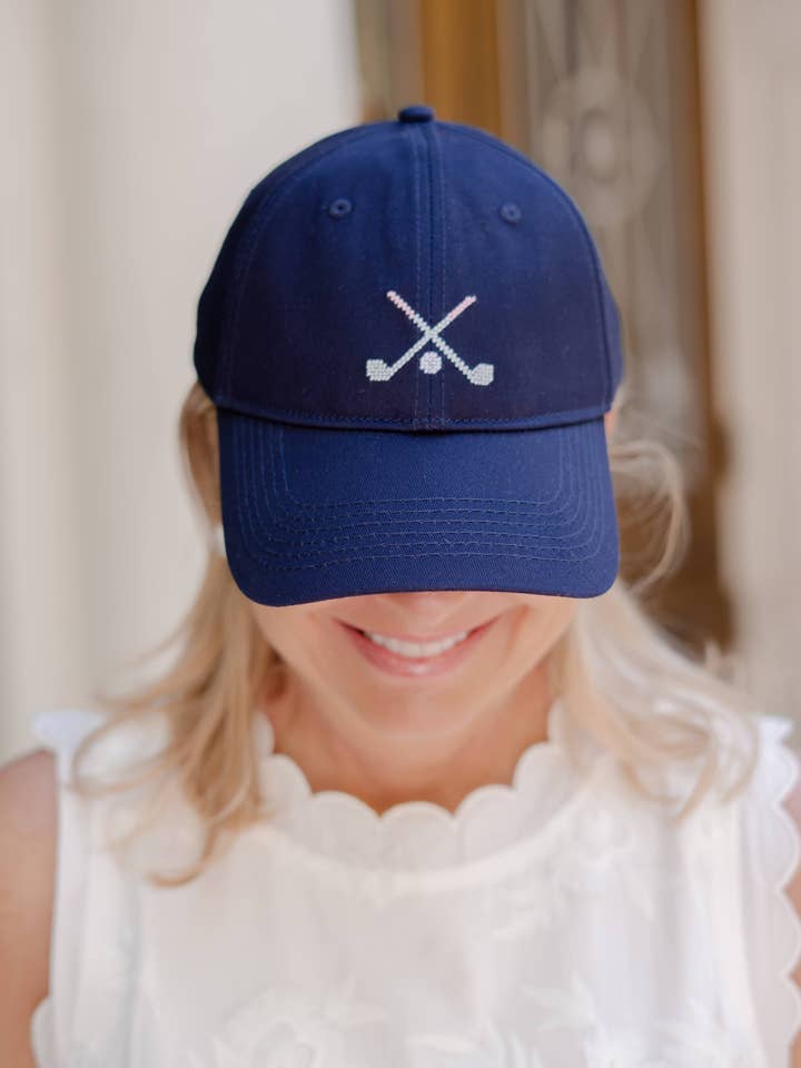 Needlepoint Baseballkasket - Blå Golf - WS for engroshandel hos Lisi Lerch