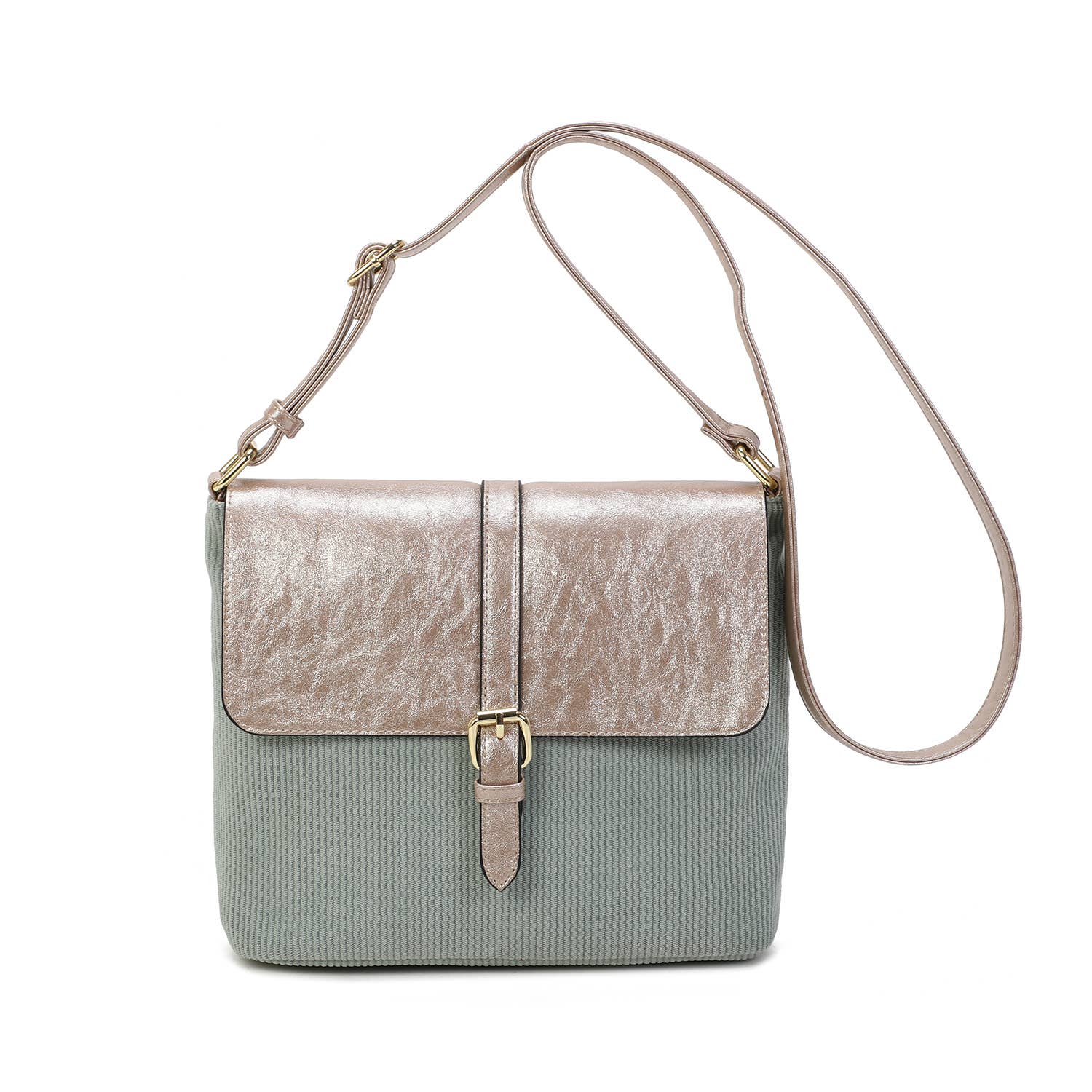 INES DELAURE - Wholesale Shoulder Bag - Women's - Corduroy shoulder bag trimmed with PU6