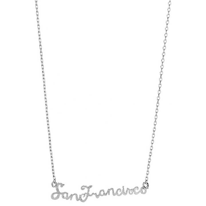 SAN FRANCISCO SCRIPT PENDANT NECKLACE for wholesale by Girly
