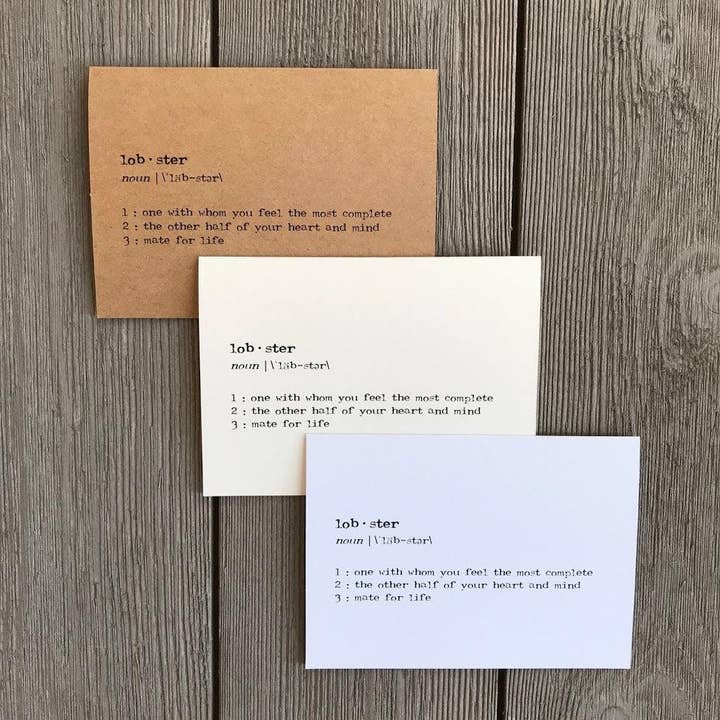 Alison Rose Vintage - Wholesale Love Card - lobster definition greeting card in typewriter font2