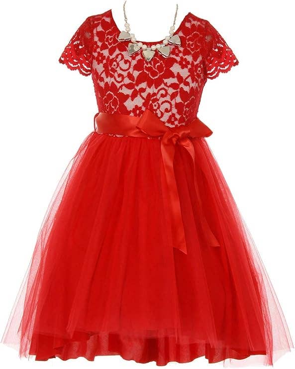 iGirlDress - Wholesale Dress - Kids - Cap Sleeve Floral Lace High Low Tulle Special Occasion Dress2