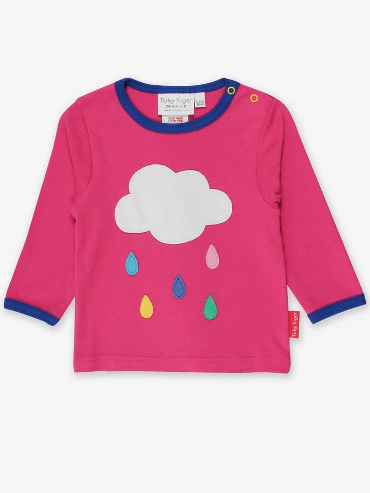 T-shirt à manches longues pour enfants en coton bio avec application de nuages pour la vente par Toby Tiger GmbH