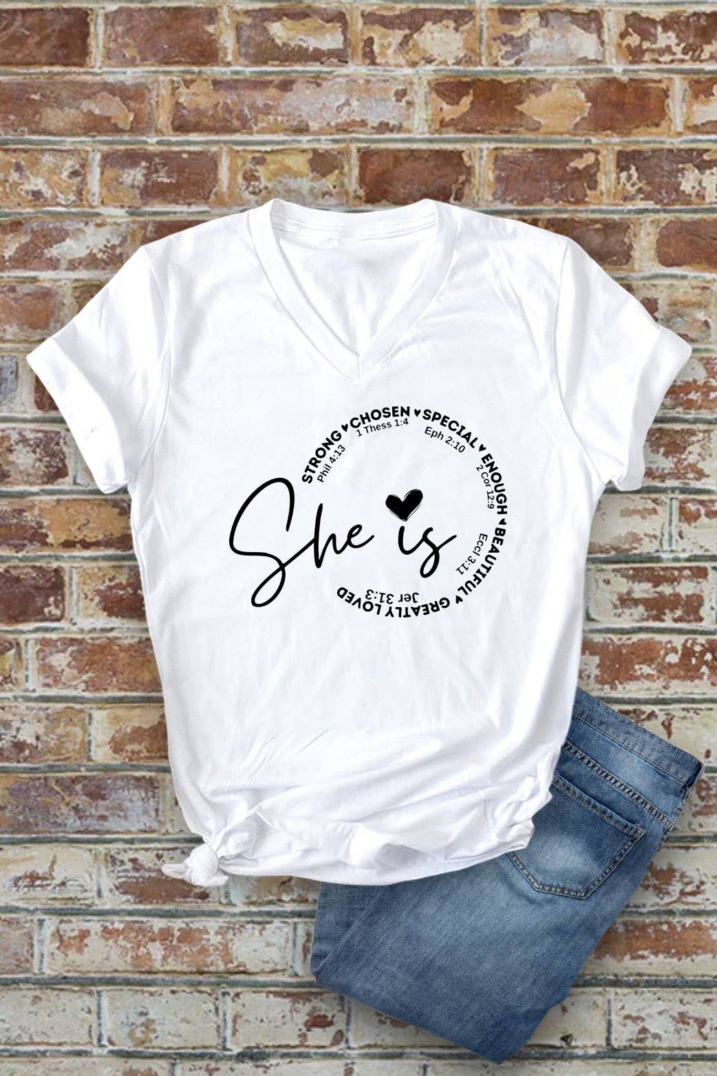 Top Avenue - Wholesale Screen Printed T-Shirt - Women's - She Is Strong Chosen Special, Unisex V-Neck T-Shirt