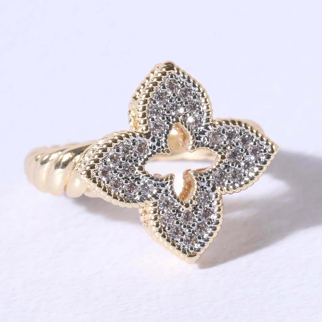 K Princess Flower Clover Cubic Zirconia Rings for wholesale on Faire2