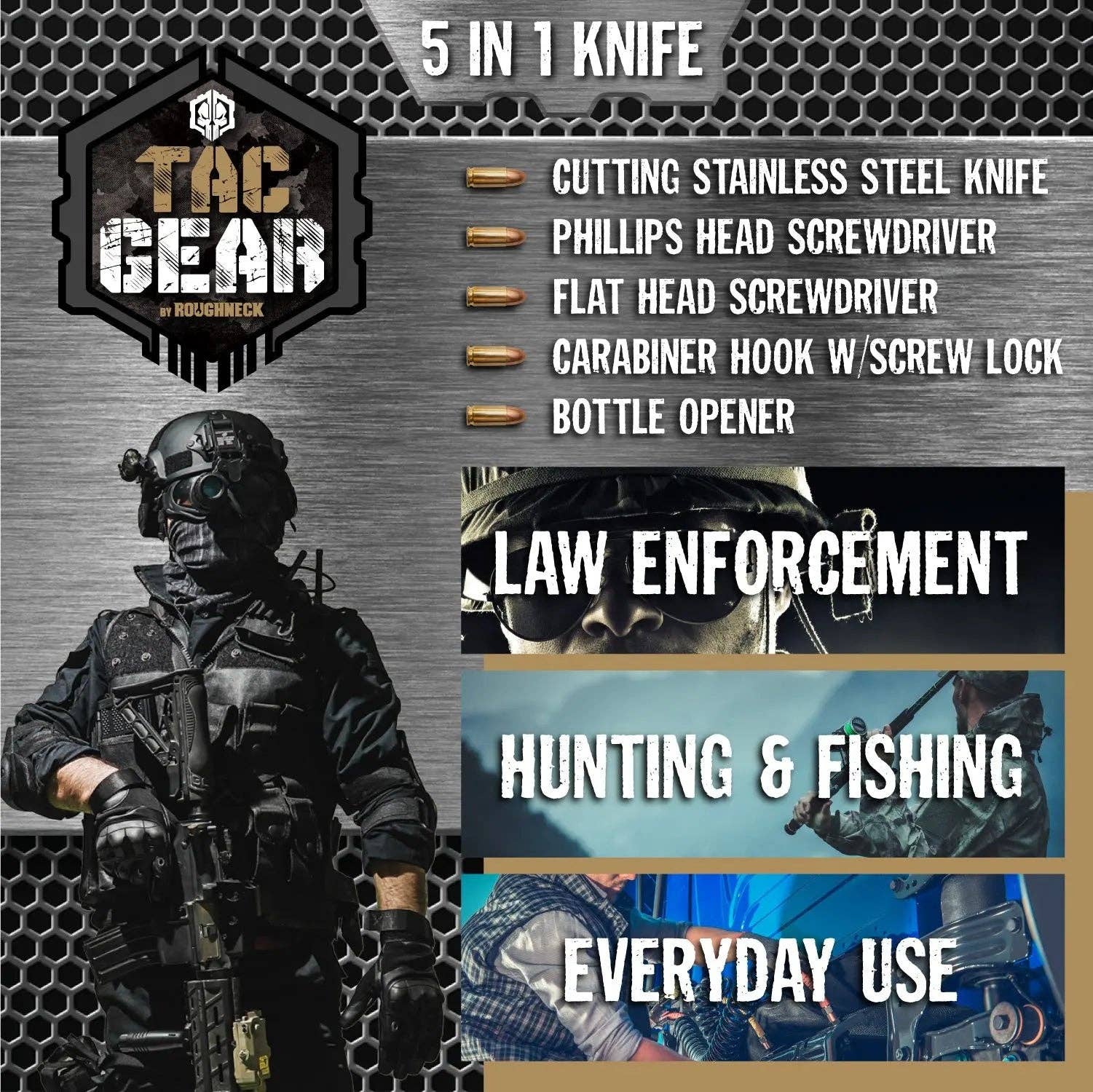 Novelty Closeout - Wholesale Handy Tool - Tac Gear Carabiner 5-In-1 Knife Tool - 6/Pack3