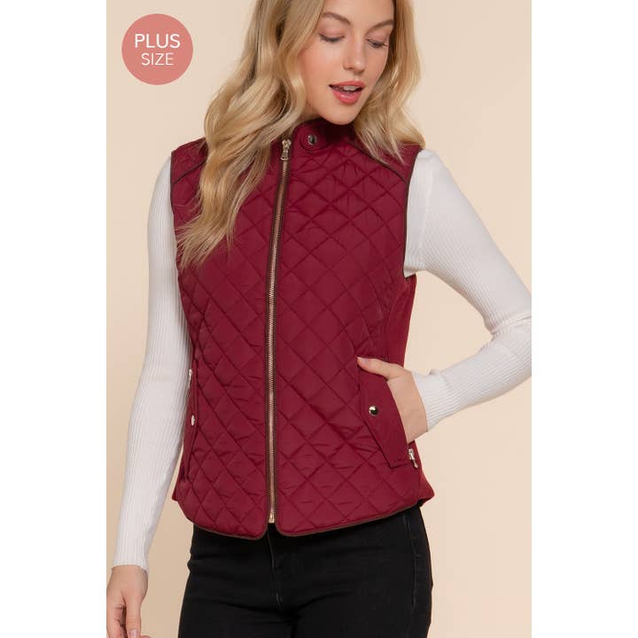 PLUS SUEDE PIPING QUILTED PADDING VEST for wholesale by Apolline