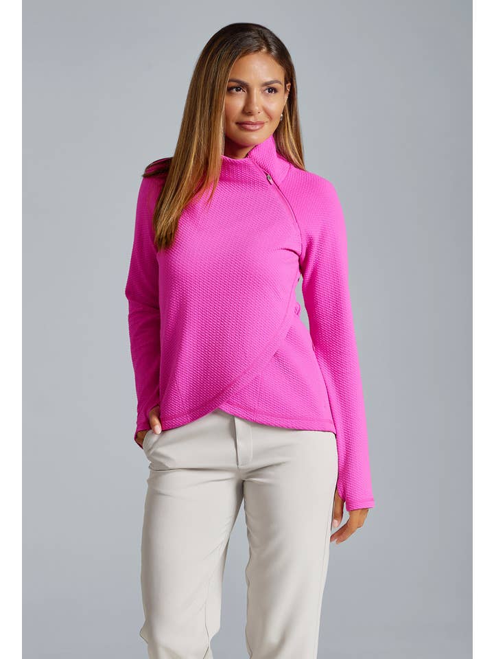 IBKÜL - Wholesale Sweatshirt - Women's - Solid Popcorn Stitch Asymmetrical Zip Pullover 2.05