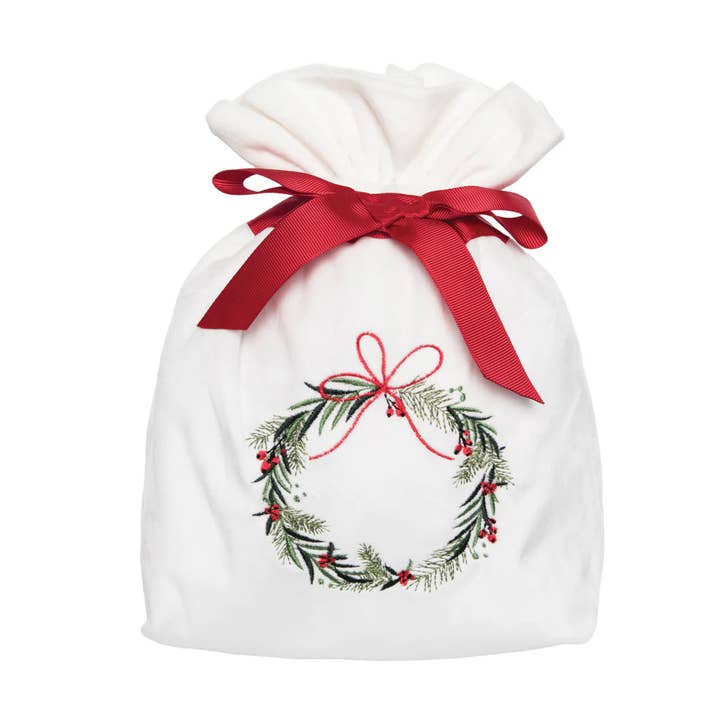Christmas White Splendor Velvet Gift Bag for wholesale by C&F Home