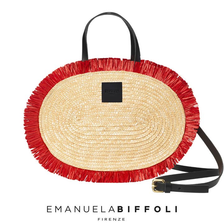 STROHSACK „RIMINI“ ROTE FRANSEN für den Großhandel von EMANUELA BIFFOLI FIRENZE