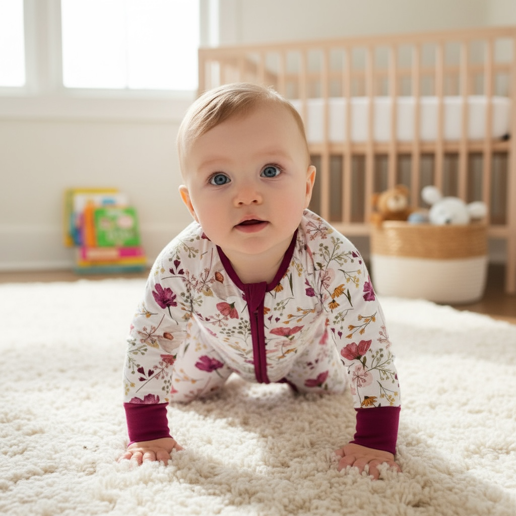 Tiny toes Baby Co - Vente Barboteuse – bébé - Combinaison à fermeture éclair en bambou à fleurs violettes2